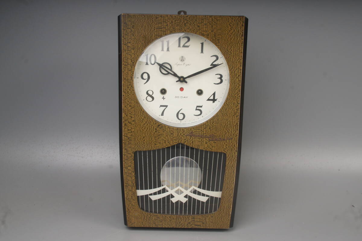 【動作品】希少 愛知時計 Aichi 掛け時計 ゼンマイ スチール 昭和レトロ 昭和レトロ 愛知時計 掛け時計 振り子時計 柱時計 日付付き