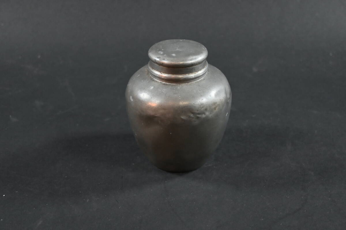 中国美術 茶道具 錫製 茶葉入れ 點銅 古錫製 六角大茶入茶壷 中国美術 茶道具 錫製 茶葉入れ 點銅 古錫製 六角大茶入茶