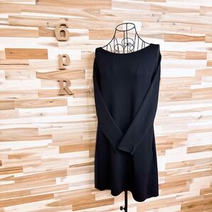 【ブレンへイム】ボートネック 異素材 切り替え ニット ワンピース 長袖 黒×紺【HFby6PR】レディース・洋服・秋冬【F7W3H7X】