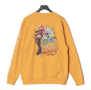 新品エドハーディEdHardyバックに柄入りのトレーナーLスウェット1点のみイエロー刺繍ロゴ