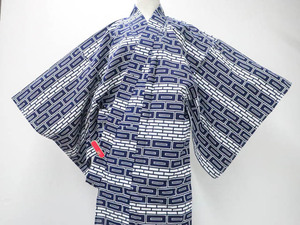 《京都一輝堂》【着物】浴衣 男物 昭和レトロ ゆかた 幾何学文 身丈約150cm 裄丈約66.5㎝ 25z05-3001