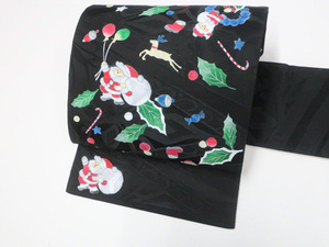 Оригинальный девятисторонний нагойский оби, барабанный узор, Дед Мороз, олени, Рождество, чистый шелк 25b10-2023