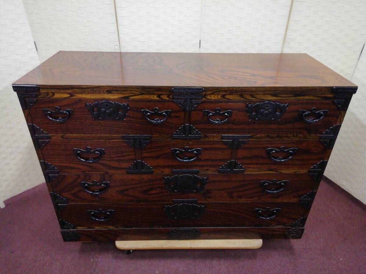 民芸調中古家具　岩谷堂タンス　三、五尺　上四ッ抽　整理箪笥 岩谷堂箪笥】伝統工芸品 中型 4段 片開き箪笥/整理タンス