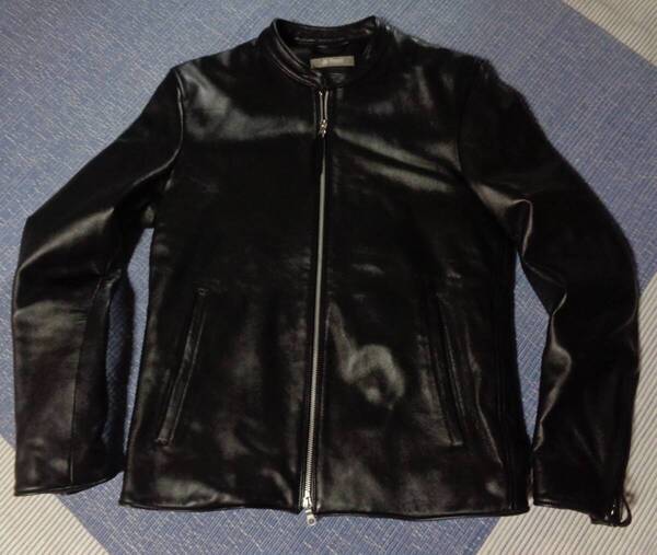 Lサイズ/本革/ナノユニバースnano・universe/羊革シープスキン/ レザージャケット/シングルライダース/革ジャン/ブルゾン/中綿/ブラック黒