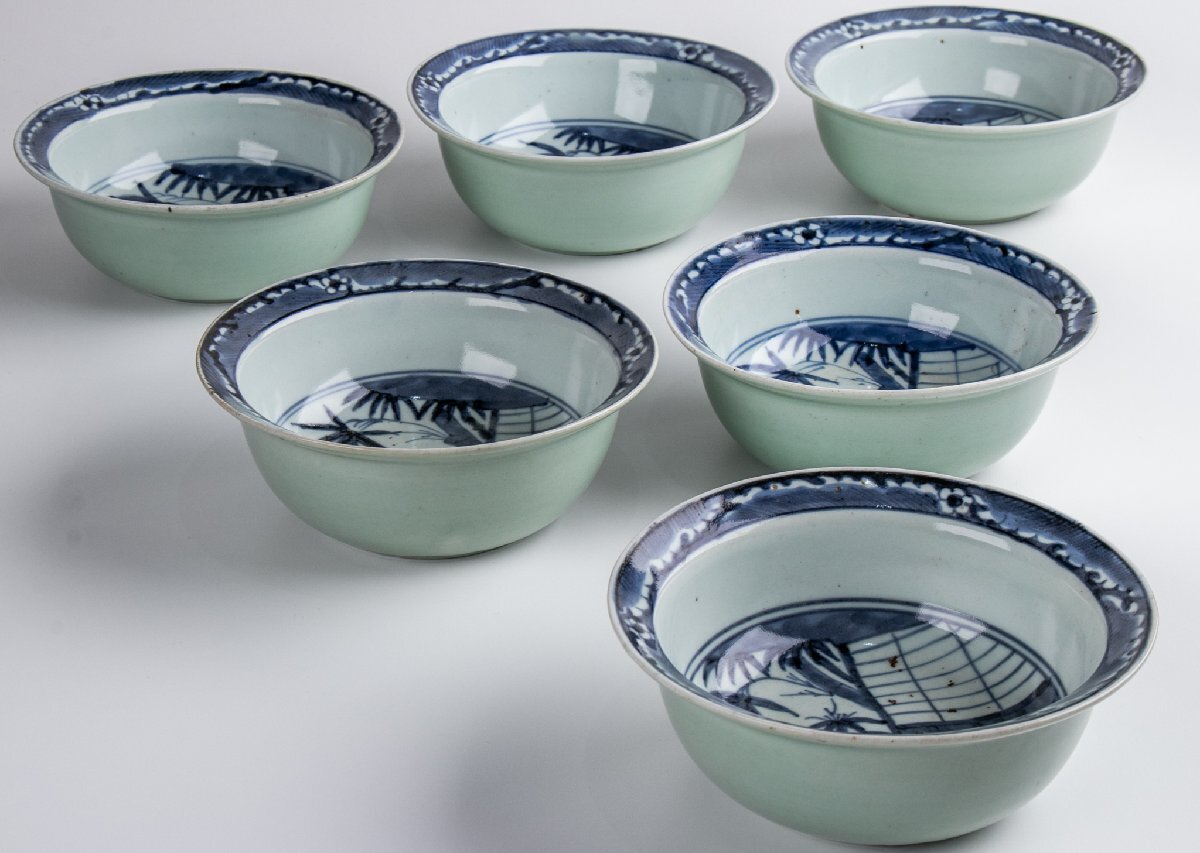 【CM77】古伊万里 青磁 染付 猪口 四客 陶芸 湯呑 酒器 小鉢 向付 懐石 CM77】古伊万里 青磁 染付 猪口 四客 陶芸 湯呑 酒器 小鉢 向付