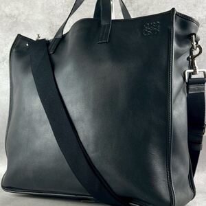 【美品 人気モデル】ロエベ LOEWE トートバッグ 2way ショルダー アナグラム ロゴ レザー 本革 ブラック メンズ ビジネス A4/PC◎ 大容量