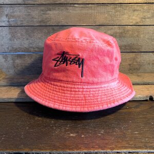 アメリカ古着 ステューシー コットン バケットハット ペール レッド スケーター S/M U.S Used Clothing STUSSY Bucket Hat Light Red