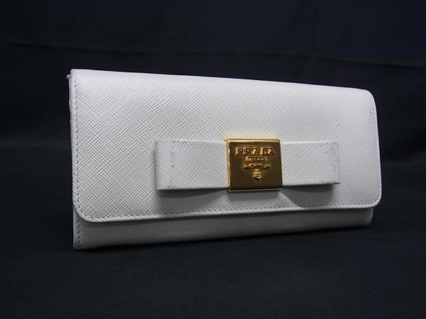 PRADA プラダ サフィアーノ リボン　長財布 ホワイト 極美品　1030-③ PRADA プラダ サフィアーノ リボン 長財布 ホワイト 極美品 1030-③