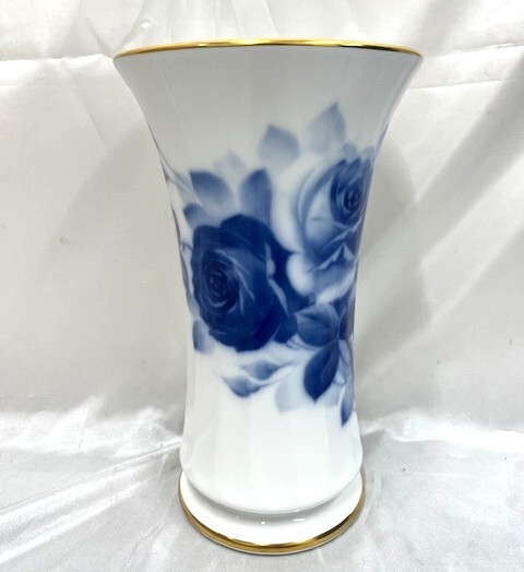 大倉陶園　ブルーローズ　花瓶　フラワーベース　花入　花器　インテリア ブルーローズ（8011） 28cm花器