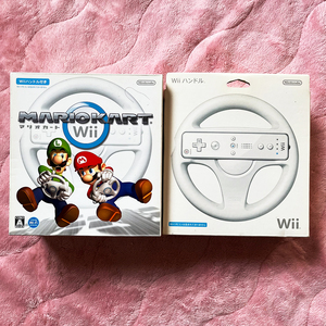中古 wii ゲームソフト マリオカートwii 純正 ハンドル 2個セット ソフト マリオ 箱 MARIO KART nintendo リモコン装着確認済み 公式
