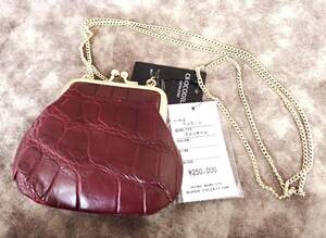 新品 未使用 ヘンローン ガマ口 財布 あずき色 チェーン付き