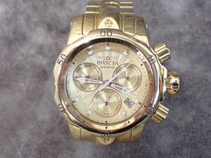 1円スタート Invicta インヴィクタ 腕時計 ゴールドカラー INVICTA メンズ クロノグラフ 稼働品