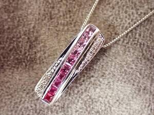 美品 18金 ルビー ピンクサファイヤ ダイヤモンド ネックレス K18WG 総重量3.8g