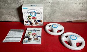 1円~ NINTENDO 任天堂 マリオカートWii Wiiハンドル ハンドル2点 ソフト1点 まとめ売り 説明書付き 現状品