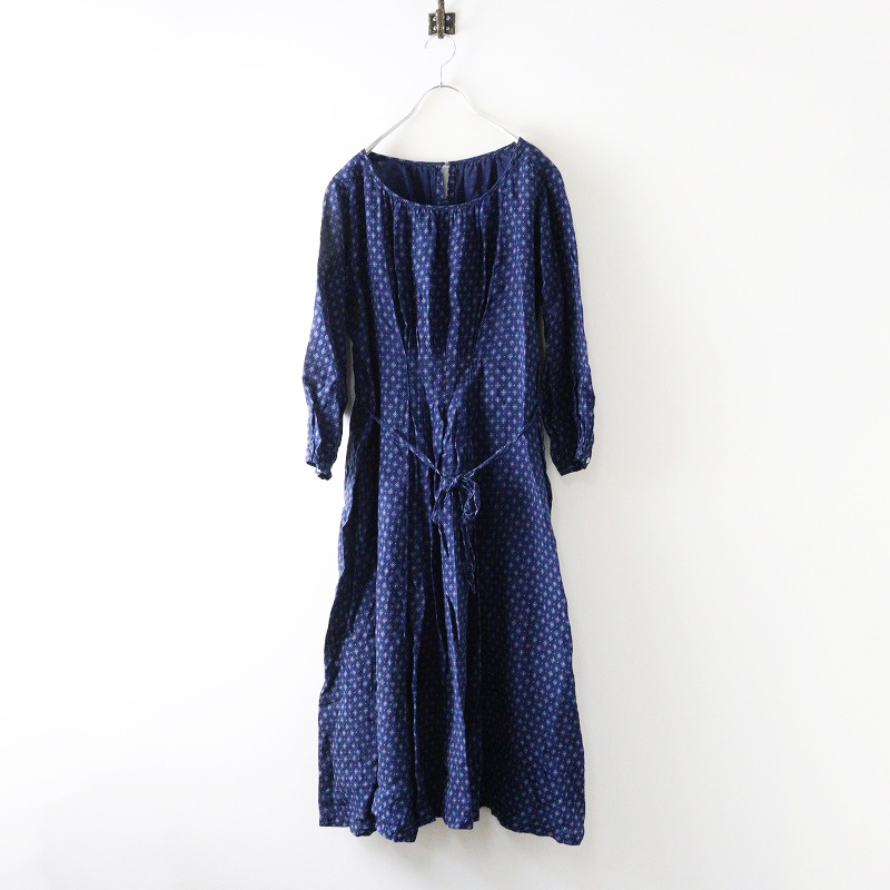 ネストローブ　リネン100%　チュニックワンピース　ゆったり　F ネイビー nest Robe ネストローブ 23AW リネン近江晒しプチフリル