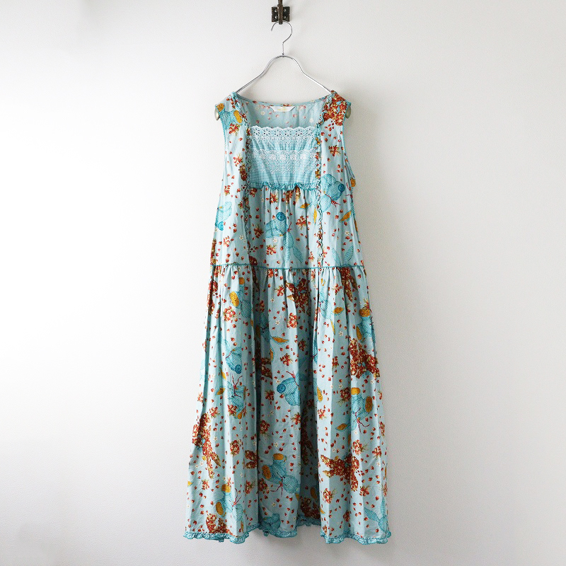 ★タグ有　未使用　2020年　ピンクハウス　*うさぎプリント×チェリーレーンチェックエプロン//定価￥22.000*　古着のgplus広島　2006r4　 セール オータムチェリーとうさぎ刺繍入りローンタブリエ （その他