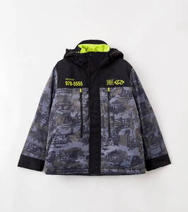 ★新品未使用/DIESEL/価格61700円★タグ付 キッズ DIESEL ロゴ グラフィック 防寒 防水 スノーウェア フードツバ付 グレー14Y
