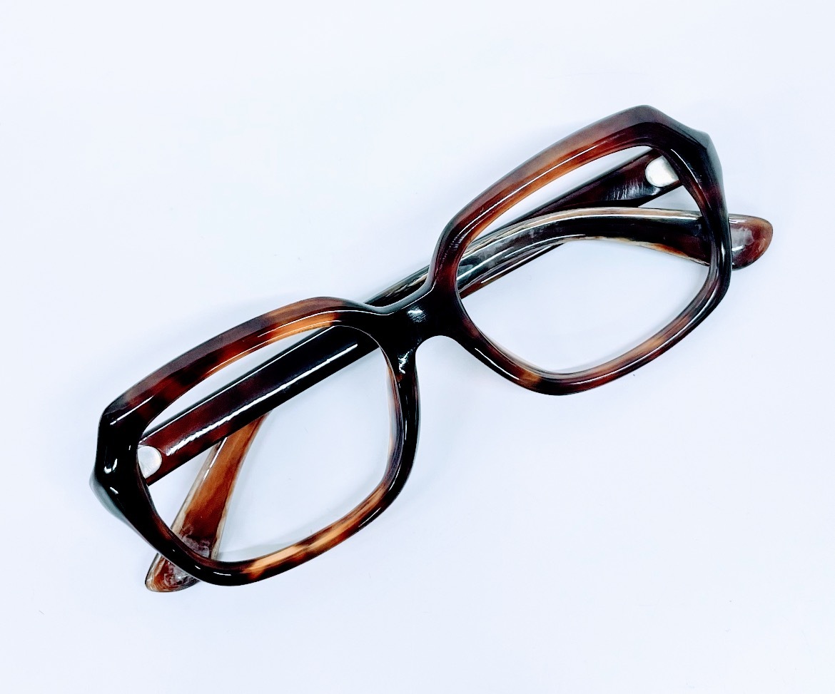 ブラウン 四角形フレーム メガネ(度あり) 鼈甲製骨董品 ブラウン 四角形フレーム メガネ(度あり) 鼈甲製骨董品