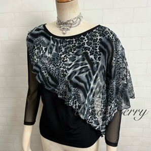 ★送料無料★【MERRY】 新品 上質 社交ダンス トップス 黒 グレー ヒョウ柄 1122 レッスン パーティ ラテン タンゴ 衣装 ステージ
