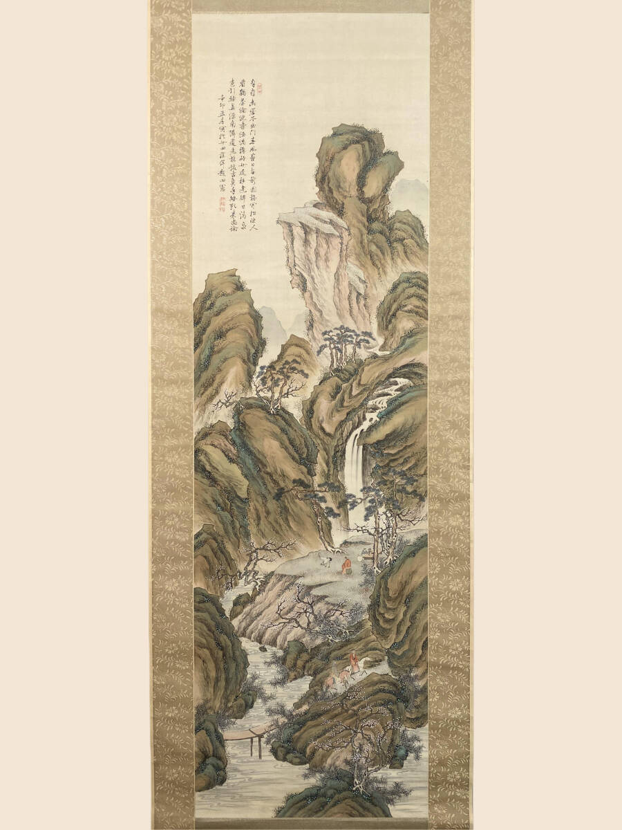 水墨画 風景画 田能村竹田落款あり 良好な状態 紙本淡彩風雨渡江図〈田能村竹田筆／己丑ノ年記アリ〉 文化遺産