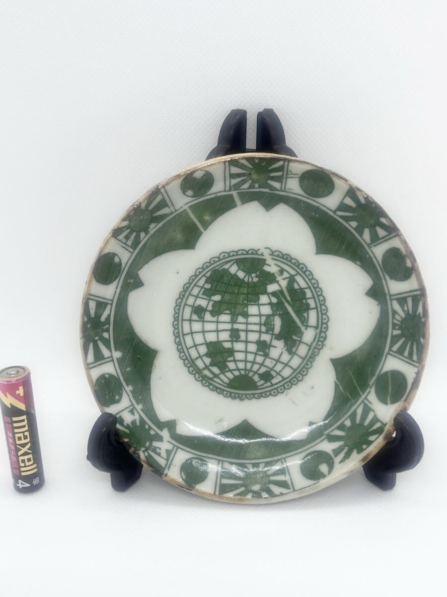 骨董　図変わり印判　希少　雪輪に福助　蓑亀　縁起図案　色絵印判　手塩皿　２客 骨董 図変わり印判 希少 雪輪に福助 蓑亀 縁起図案 色絵印判