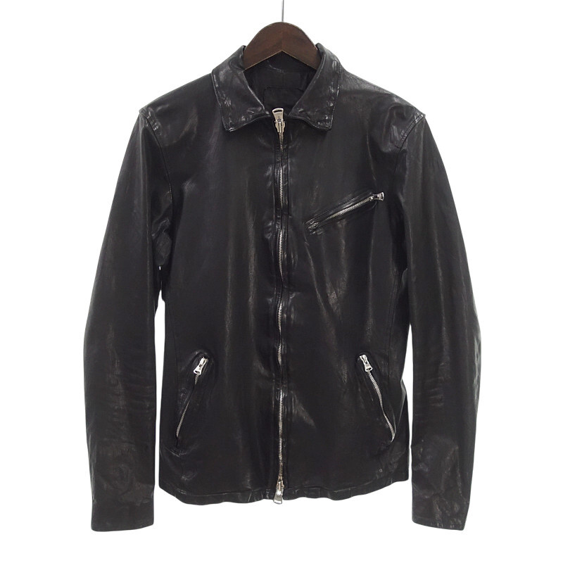 BACKLASHベルギーショルダー シングルレザーライダースジャケット ブラック ISAMU KATAYAMA BACKLASH - French Shoulder Garment Dyed