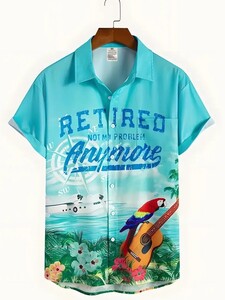 サイズ XXL スカイブルー 南国 鳥 デザイン メンズ 半袖 アロハシャツ 大きいサイズ 0・169