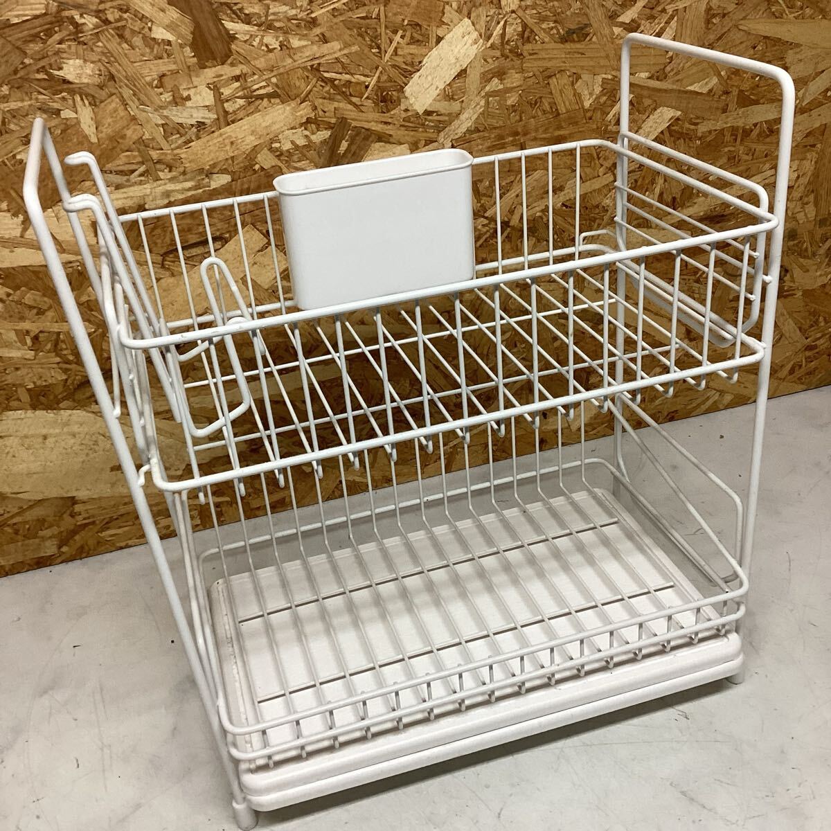 ホワイト 水切りラック 2段 カトラリー付 キッチン収納 （N59）