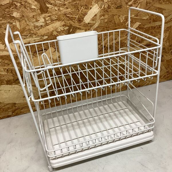 ホワイト 水切りラック 2段 カトラリー付 キッチン収納 (N59)