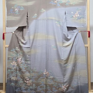 B 手描き友禅染め 風景模様 袷 正絹 訪問着 着物 送料無料 仕立て上がり リサイクル