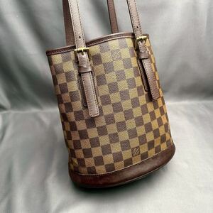 B097 LOUIS VUITTON 1ルイヴィトン マレ ダミエ エベヌ バケット バケツ ショルダーバッグ トートバッグ ポーチ付 N42240 シリアルDK3096