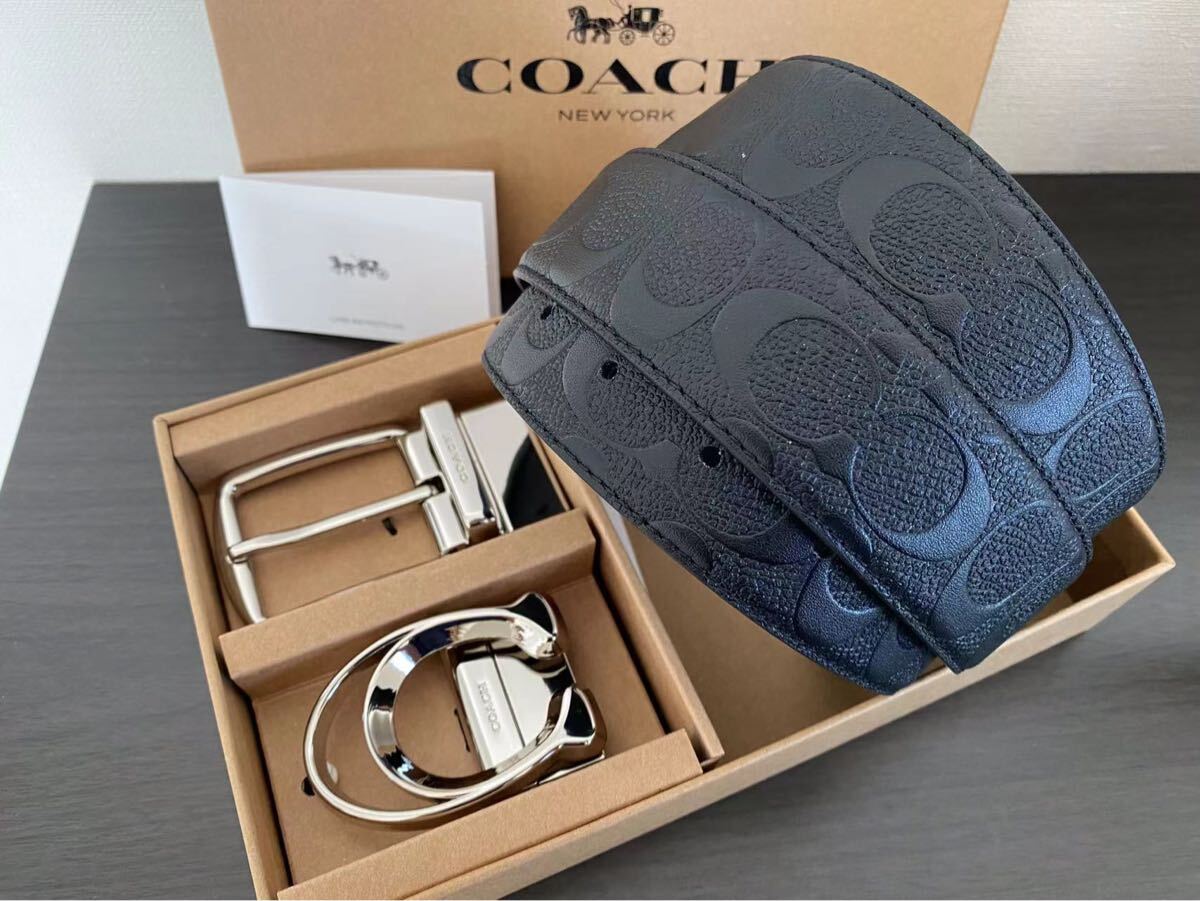 新品未使用 ベルト COACH コーチ ブラックレザー バックル2個付き コーチ COACH ベルト （ブラック） -ファッション通販 FASHION
