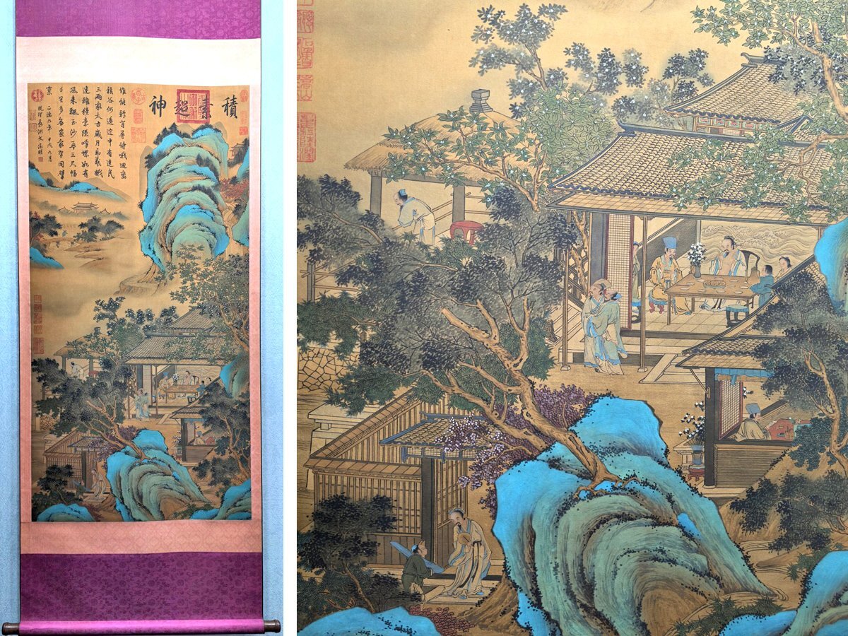 中国掛軸　肉筆保証　　木箱付　時代品 中国掛軸 肉筆保証 木箱付 時代品 掛軸 華国『彩色山水図』絹本