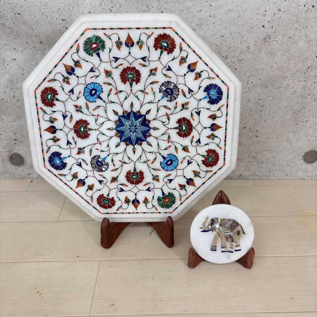 大理石プレート 螺鈿 ヴィンテージ アンティーク 美術品 芸術品 骨董品 インド 大理石プレート 螺鈿 ヴィンテージ アンティーク 美術品 芸術品