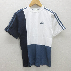G■アディダス/adidas スリーストライプTシャツ/コットン ED6238【XS】白青紺/men's/93【中古】■