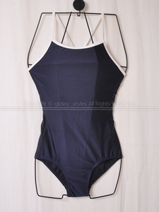 K2071-08■美品 ニッセン パイピング 女子スイミングスポーツ水着 紺白 160