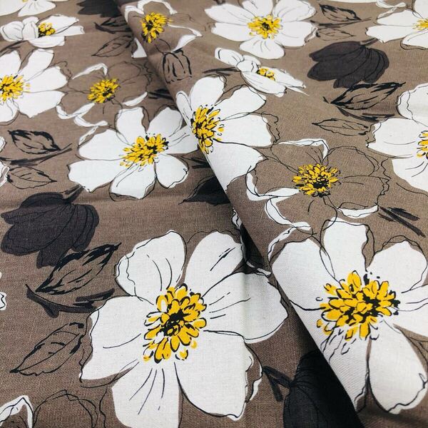 1m 日本製 綿麻キャンバス お花のコットンリネンキャンバス 生地 花柄 はぎれ コットンリネン 手書き風