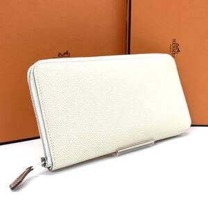 HERMES HERMES Azap длинный длинный кошелек шелк Quin длинный кошелек гравировка U белый женский