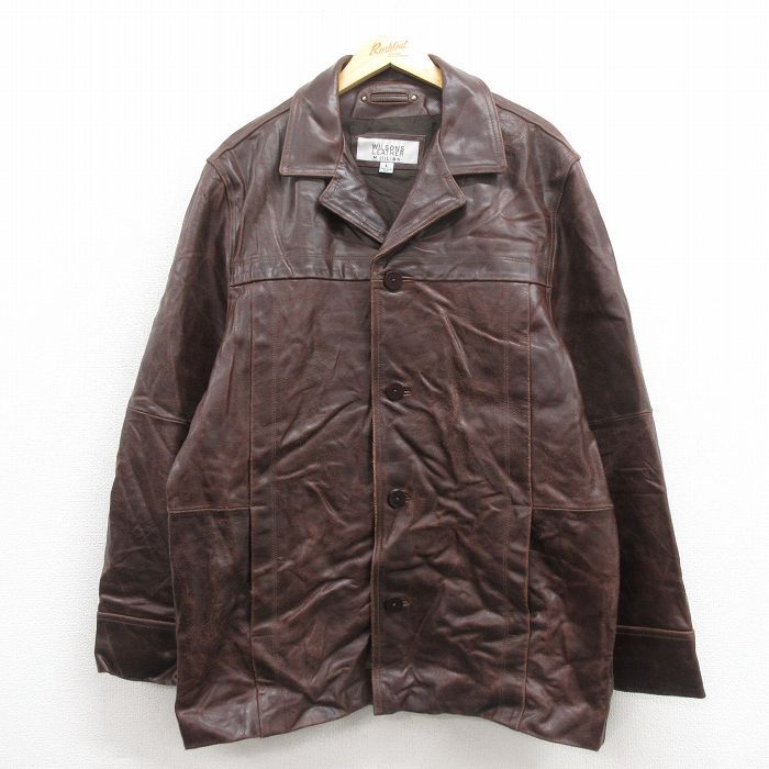 【個性派古着】革ジャン　本革　こげ茶　中綿入り　レザージャケット　大きめ　　L 個性派古着】革ジャン本革こげ茶中綿入りレザージャケット大きめL