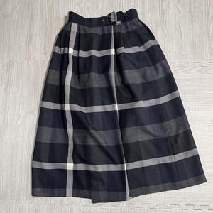 未使用に近い 美品 BLUE LABEL CRESTBRIDGE ブルーレーベルクレストブリッジ チェック ワイドパンツ 36 ベルト ネイビー ブラック 黒