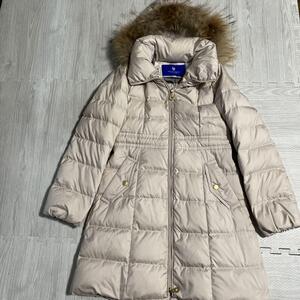 BLUE LABEL CRESTBRIDGE ブルーレーベルクレストブリッジ ダウンコート ラクーンファー 着脱可能 Aライン カナディアンダウン オフホワイト