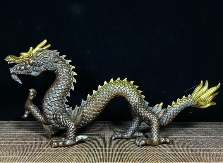 龍の置き物　アンティーク Amazon.co.jp: 黄龍 樹脂製貴族龍黄龍○八角形台座○木札 1番