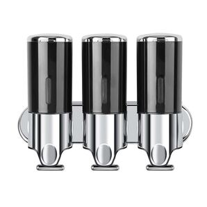 壁掛け式 3室ソープディスペンサー シャンプー&コンディショナーディスペンサー ボディソープ 簡単詰め替え ブラック