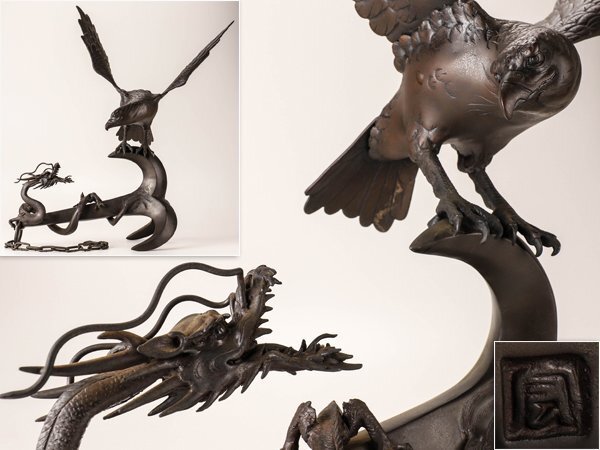 古銅製，岩上に鷹置物，古美術品，高50cm，重4400克 古銅製，岩上に鷹置物，古美術品，高50cm，重4400克 2025年