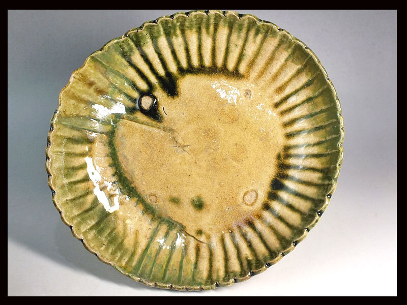 728『織部 菊紋 皿』　/骨董品 古美術 古玩 アンティーク 728『織部 菊紋 皿』 /骨董品 古美術 古玩 アンティーク