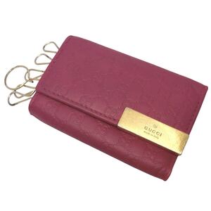 グッチ GUCCI キーケース 6連 GG柄 マイクロGG シマ ハート レザー 革 ゴールド金具 ロゴ金具 ピンク 桃色 鍵入れ レディース ウィメンズ