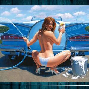 大型!! 60cm×40cm ピンナップガール 洗車 ヴィンテージカー■メタル看板■新品