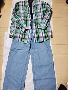 GU ジーユー リラックスコーデ 3点セット メンズ XXL~XLサイズ 綿100% シャツ×Tシャツ×ワイドデニム 送料込み