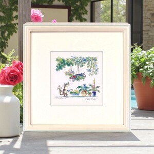 ルイ・シン 平野琳人 オフセット「Happy Lucky Cats」画寸 14cm×14cm 東京都出身 フラワー キャッツ バスケット 小さな幸福感漂う 11589