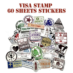 ★SALE★ ビザ スタンプ ステッカー 60枚セット PVC 防水 シール スーツケース MacBook パスポート イミグレーション